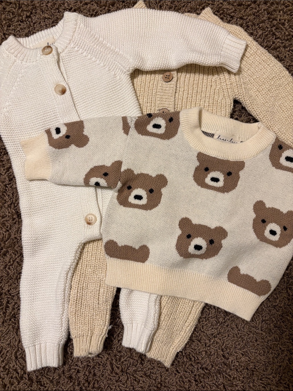 Kids Neutral Bear Knit Sweater - Cream & Brown